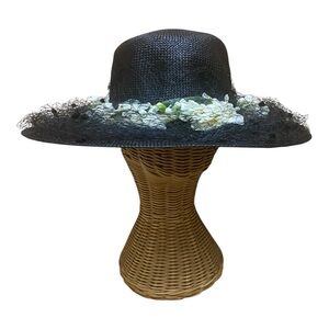 Lord & Taylor Womens NWT Deadstock Black Floral Sun Hat Size OS 80s/90s